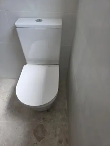 Rimless toilet installed in a renovated bathroom